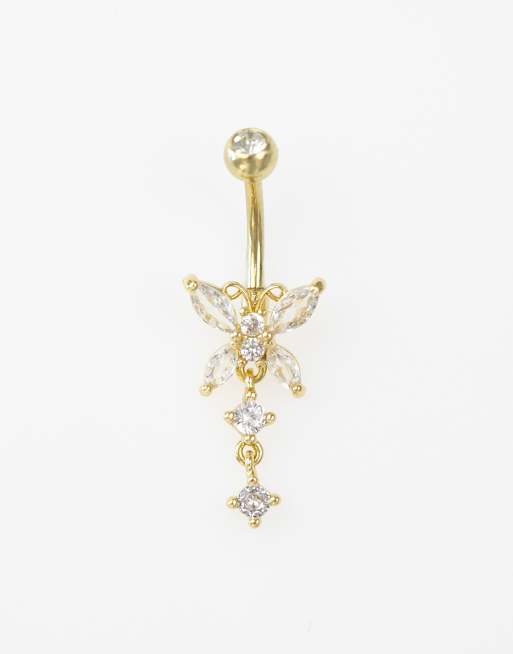 Lovisa - Piercing per l'ombelico dorato in acciaio chirurgico placcato oro con cristalli