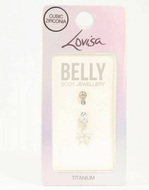 Lovisa - Piercing per l'ombelico in titanio color argento con pendente a forma di fiore con zirconia cubica