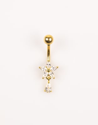 Lovisa - Piercing per l'ombelico in titanio placcato oro con design a forma di fiore in zirconia cubica - view 1