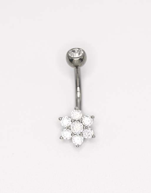 Lovisa - Piercing per ombelico color argento in titanio a fiore con strass