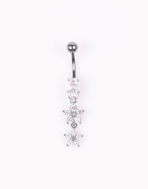Lovisa - Piercing per ombelico color argento in titanio con fiorellini - view 1