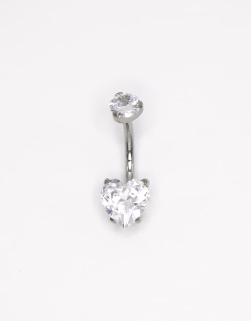 Lovisa - Piercing per ombelico color argento in titanio con strass a forma di cuore