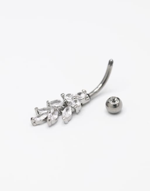 Lovisa - Piercing per ombelico color argento in titanio con strass marquise, 2 di 3