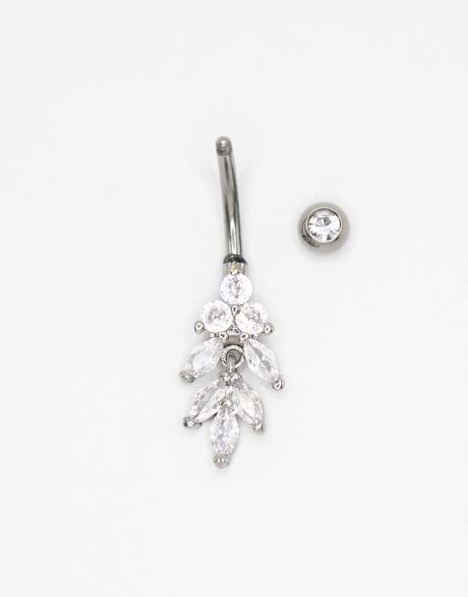 Lovisa - Piercing per ombelico color argento in titanio con strass marquise, 3 di 3