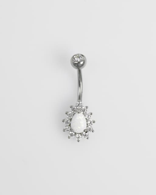 Lovisa - Piercing per ombelico in acciaio chirurgico argentato con opale a goccia e strass