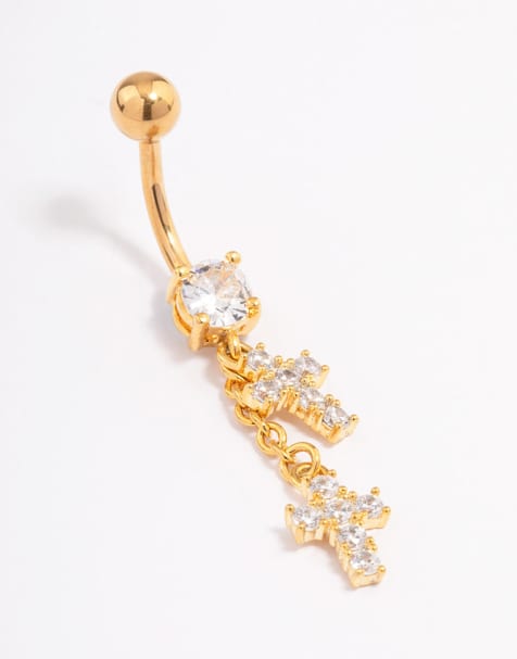 Lovisa - Piercing per ombelico in acciaio chirurgico placcato oro con doppia croce pendente - view 1