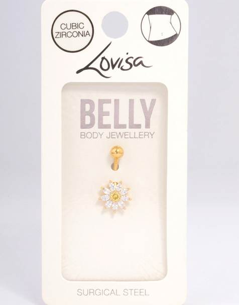 Lovisa - Piercing per ombelico in acciaio chirurgico placcato oro con zirconia cubica - view 1