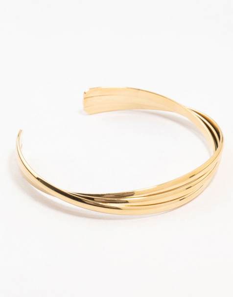 Lovisa - Pulsera dorada abierta estriada con diseño retorcido de acero inoxidable resistente al agua chapado en oro - view 1