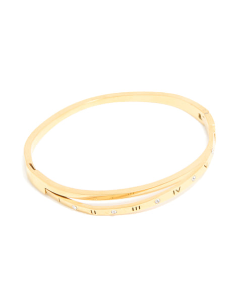 Lovisa - Pulsera rígida dorada de acero inoxidable resistente al agua chapado en oro con diseño de números romanos y strass - view 1