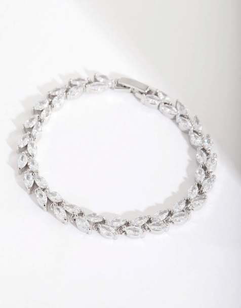 Lovisa Rhodium diamond simulant petal row tennis bracelet in silver - view 1
