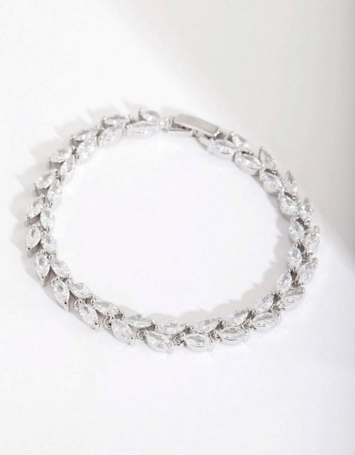 Lovisa Rhodium diamond simulant petal row tennis bracelet in silver