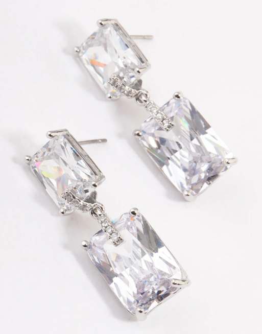 Lovisa Rhodium large radiant drop earrings in silver