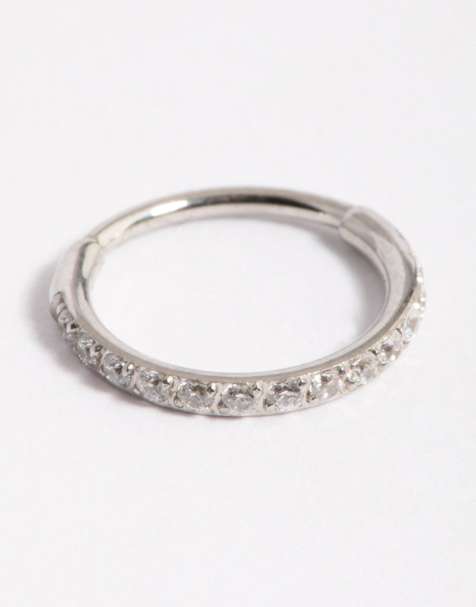 Lovisa - Ring van chirurgisch staal met siersteentjes en kliksluiting van 8mm in zilver - view 1