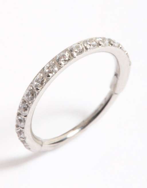 Lovisa - Ring van chirurgisch staal met siersteentjes en kliksluiting van 8mm in zilver, 2 van 4