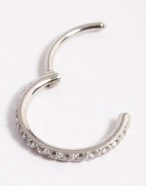 Lovisa - Ring van chirurgisch staal met siersteentjes en kliksluiting van 8mm in zilver, 3 van 4