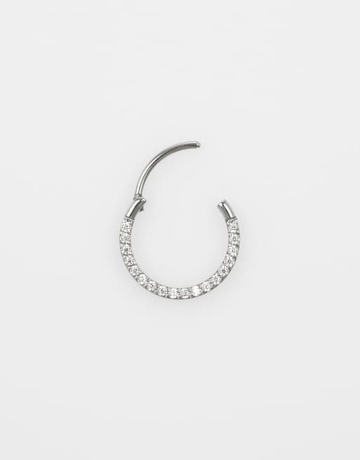 Lovisa - Ring van chirurgisch staal met zirkonia en kliksluiting in zilver , 3 van 3