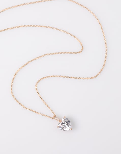Lovisa Rose gold plated sterling silver cubic zirconia heart necklace in rose gold - view 1