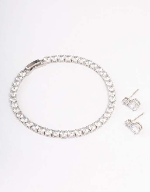 Lovisa - Set argentato con bracciale stile tennis e orecchini in zirconia cubica arrotondata