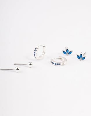 Lovisa - Set aus Ohrsteckern und kleinen Creolen aus versilbertem Messing mit bunten Zirkonia-Steinen im Marquise-Schlif...