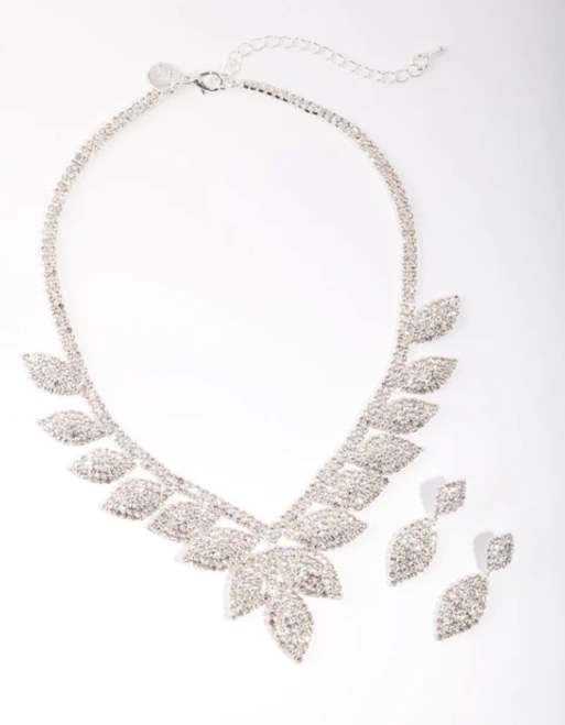 Lovisa - Set con orecchini di strass e collana color argento con foglie