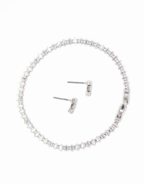 Lovisa - Set con orecchini e bracciale tennis argentato con strass taglio marquise - view 1
