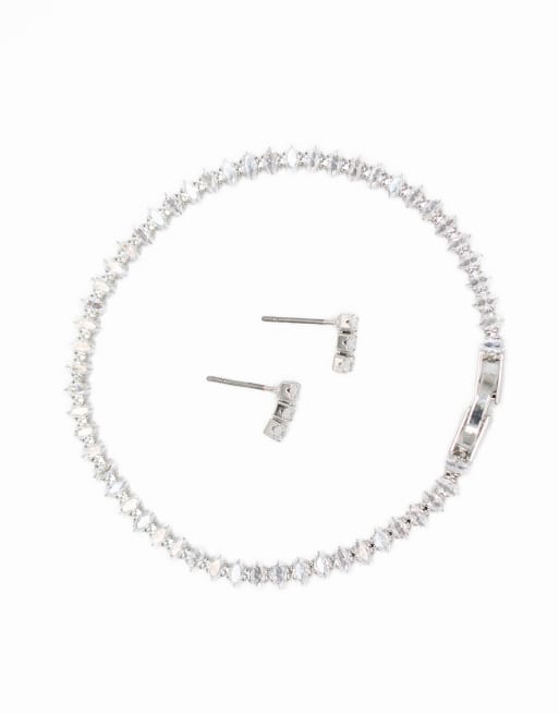Lovisa - Set con orecchini e bracciale tennis argentato con strass taglio marquise