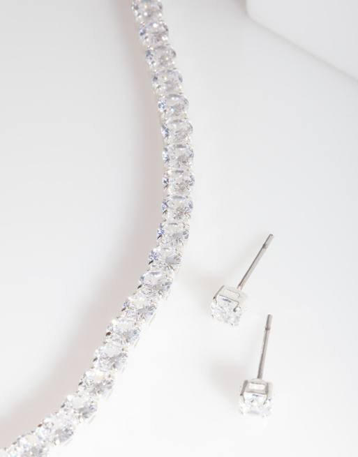 Lovisa - Set con orecchini e collana stile tennis argentato con zirconia cubica, 2 di 3