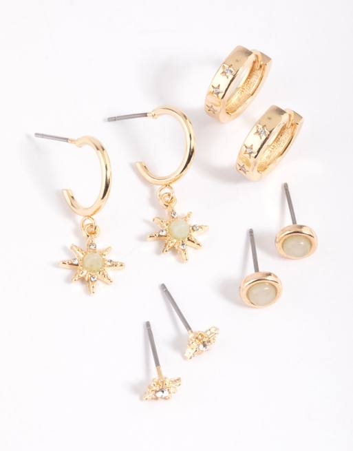 Lovisa - Set di orecchini a stella color oro con fluorite verde