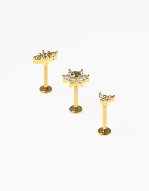 Lovisa - Set di orecchini in acciaio chirurgico dorati con retro piatto a fiore, 2 di 3
