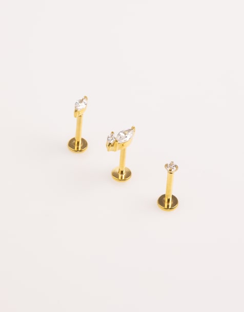 Lovisa - Set di piercing con retro piatto in acciaio chirurgico placcato tonalità oro con foglia in zirconia cubica - view 1