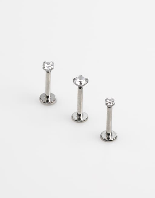 Lovisa - Set di piercing tonalità argento con retro piatto in acciaio chirurgico con dettaglio in zirconia cubica