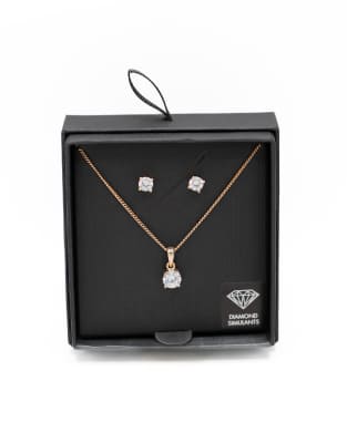 Lovisa - Set in Goldoptik mit Besatz aus goldfarben gefasstem Diamantimitat, bestehend aus Ohrringen und Halskette