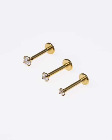 Lovisa – Set mit goldfarbenen Ohrringen aus Chirurgenstahl mit flachem Ende und Zirkonia - view 1
