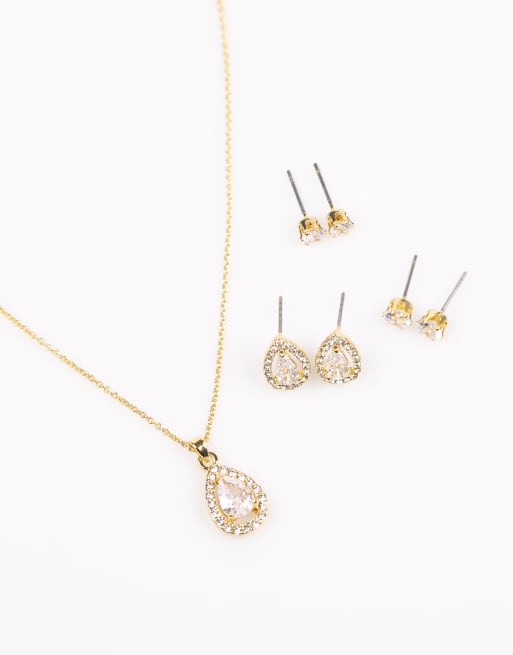 Lovisa – Set mit goldfarbener Halskette mit Perlen & goldfarbene Ohrringe mit Diamantimitaten , 2 von 3