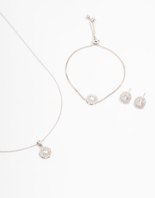 Lovisa – Set mit Halskette, Armband und Ohrringe in Silberoptik mit rundem Zirkonia , 2 von 3