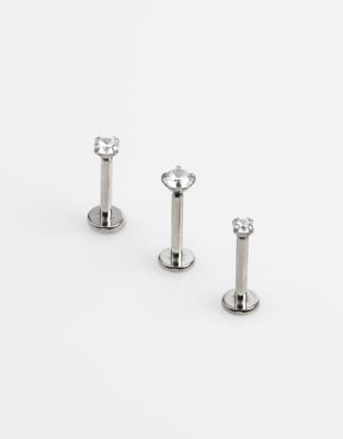 Lovisa - Set mit Piercing-Steckern aus Chirurgenstahl in Silber mit Zirkoniasteinen und flacher Rückseite