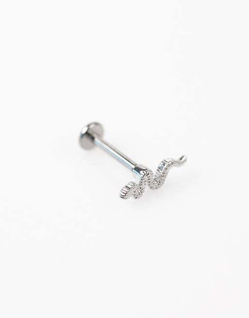 Lovisa – Set mit Piercings aus silberfarbenem Titan mit flachem Ende und texturiertem Schlangenmotiv , 3 von 3