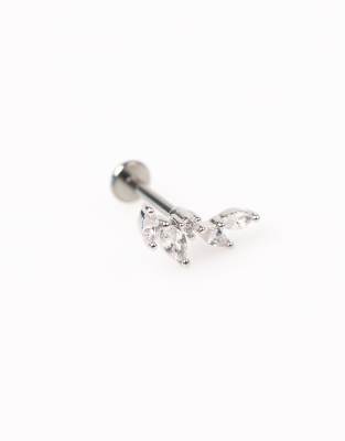 Lovisa - Set mit Piercings aus silberfarbenem Titan mit Zirkonia-Schmucksteinen mit Marquise-Blattschliff und flacher Rü...