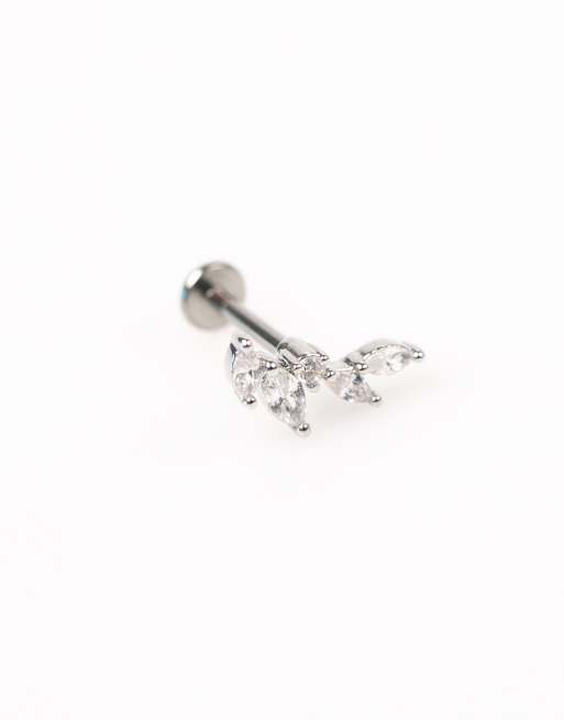 Lovisa – Set mit Piercings aus silberfarbenem Titan mit Zirkonia-Schmucksteinen mit Marquise-Blattschliff und flacher Rückseite