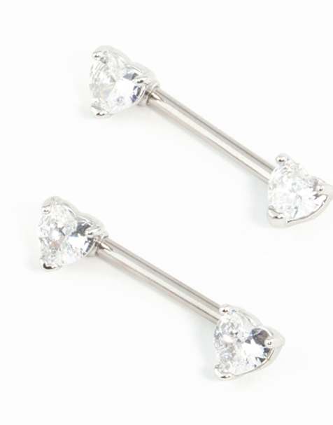 Lovisa - Set van 2 tepelpiercings van chirurgisch staal met hartvormige zirkonia steentjes in zilver - view 1