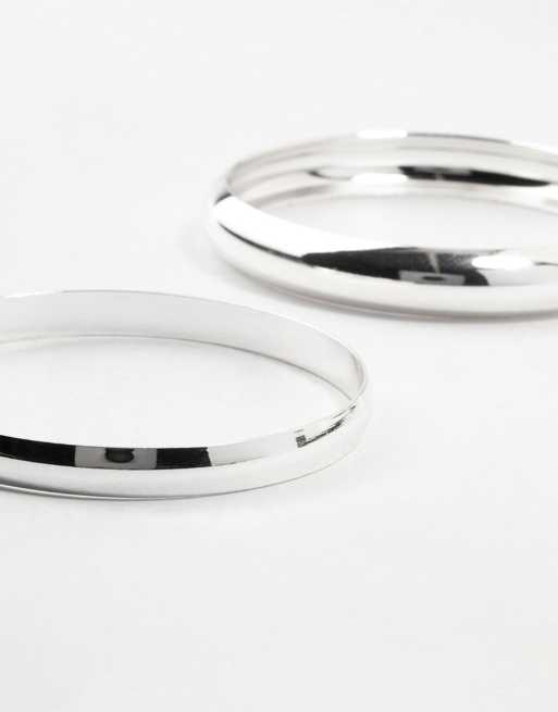 Lovisa - Set van 3 middelgrote verzilverde klassieke gladde armbanden in zilver, 2 van 3