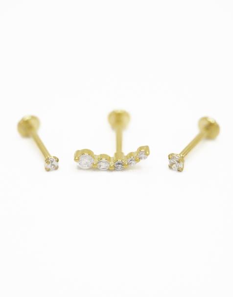 Lovisa - Set van 3 piercings van verguld titanium met zirkonia steentjes en platte achterkant in goud - view 1