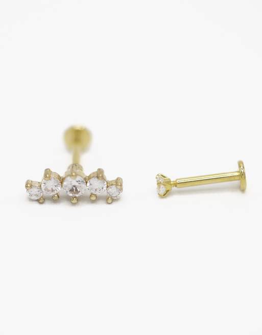 Lovisa - Set van 3 vergulde piercings van chirurgisch staal met platte achterkant in goud, 2 van 3