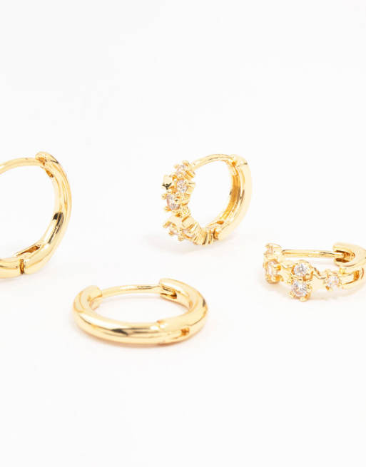 Lovisa - Set van 4 paar oorbellen van verguld messing met pavé ster en vlinder in goud, 2 van 4