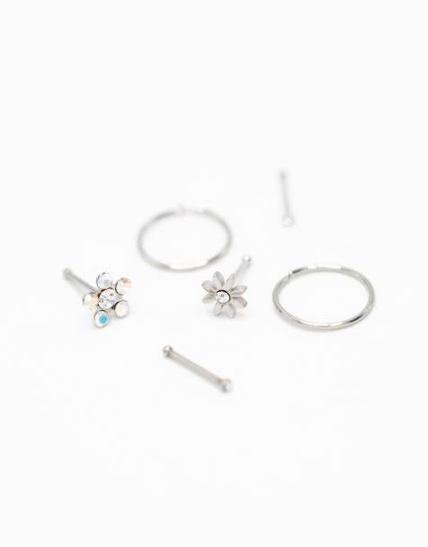 Lovisa - Set van 6 neuspiercings van chirurgisch staal met bloemetje in zilver - view 1