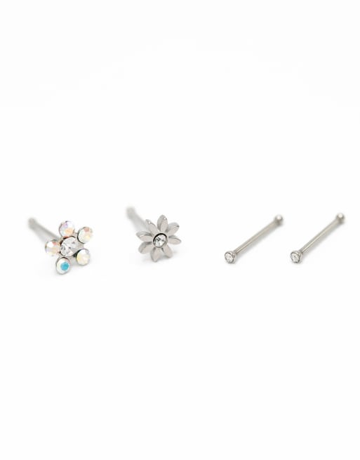Lovisa - Set van 6 neuspiercings van chirurgisch staal met bloemetje in zilver, 2 van 3