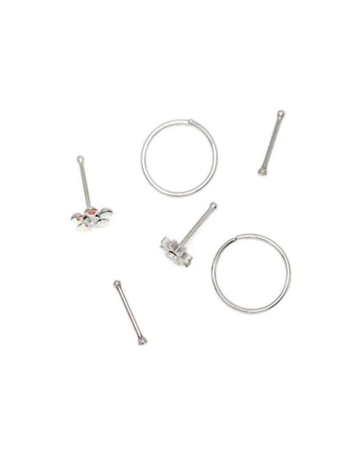 Lovisa - Set van 6 neuspiercings van chirurgisch staal met bloemetje in zilver, 3 van 3