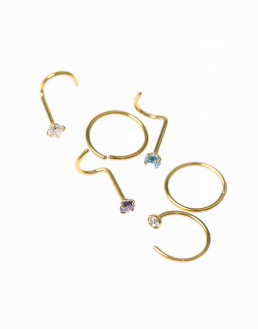 Lovisa - Set van 6 oorcuffs van verguld chirurgisch staal met pastelkleurige diamanten , 2 van 3