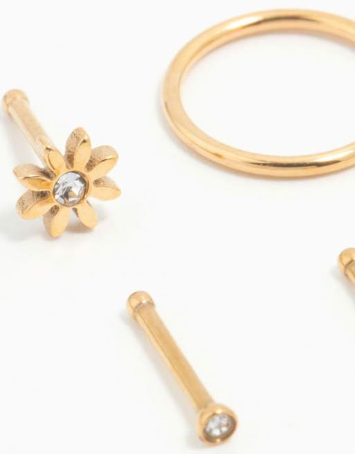 Lovisa - Set van 6 vergulde titanium bloemvormige neusknopjes en neusringen in goud, 4 van 4