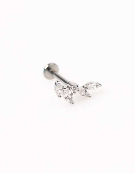 Lovisa - Set van piercings van titanium met marquise zirkonia en platte achterkant in zilver - view 1